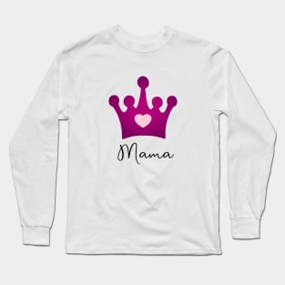 Mama Queen of Hearts with Purple Crown and Pink Heart Long Sleeve T-Shirt